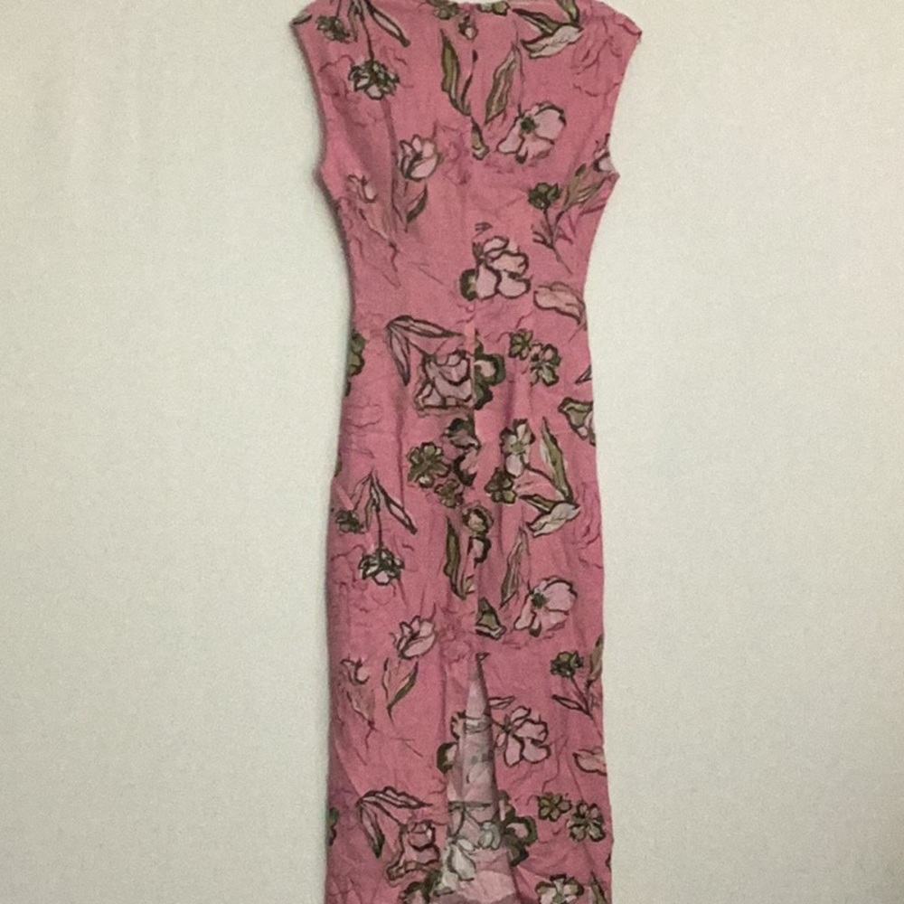 NWT Zara Linen Blend MIDI Dress with Cut Out Pink Size Small - Picture 6 of 9
